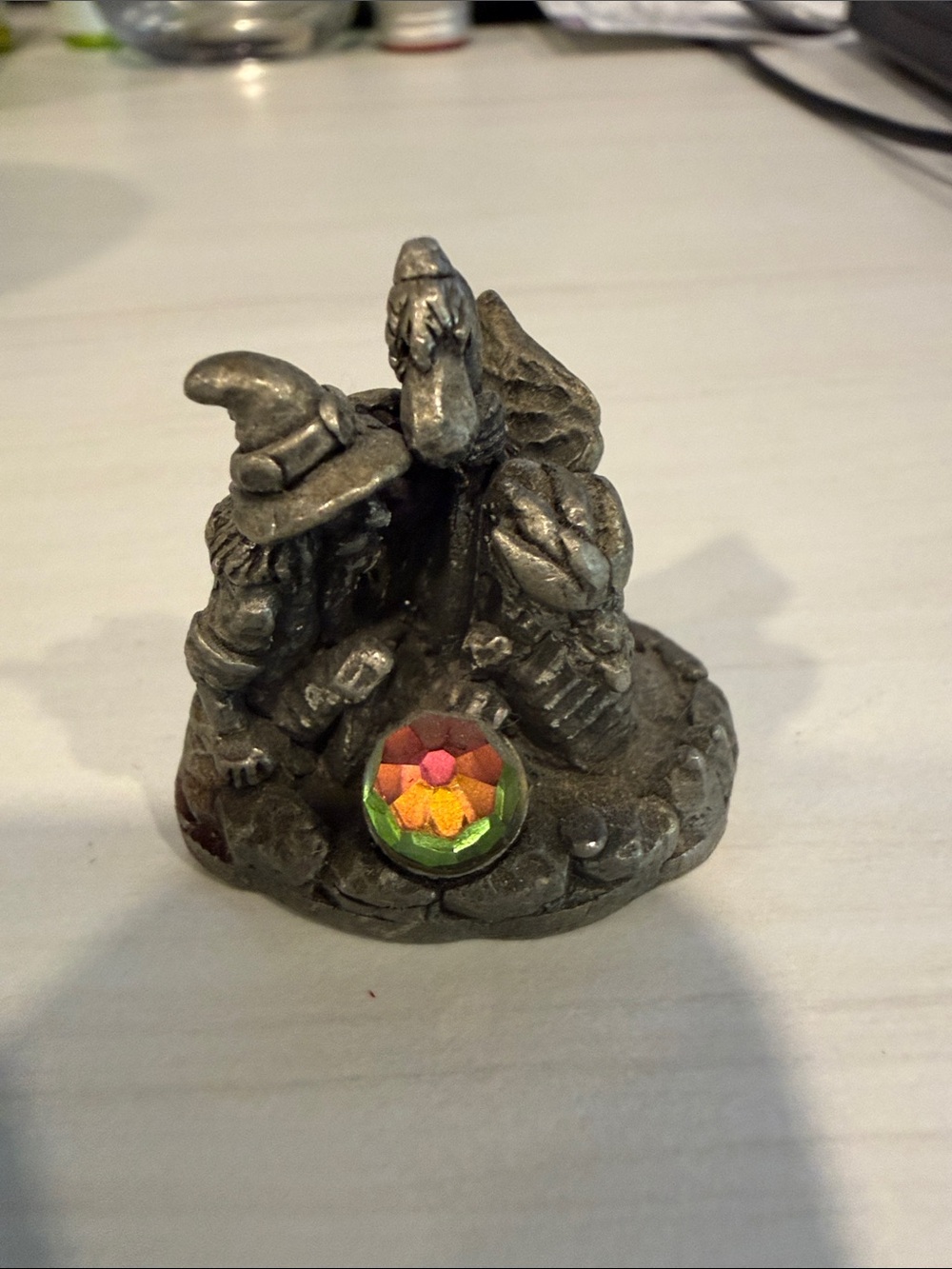 Water Dragon Miniature Figurine with Multicolor Crystal